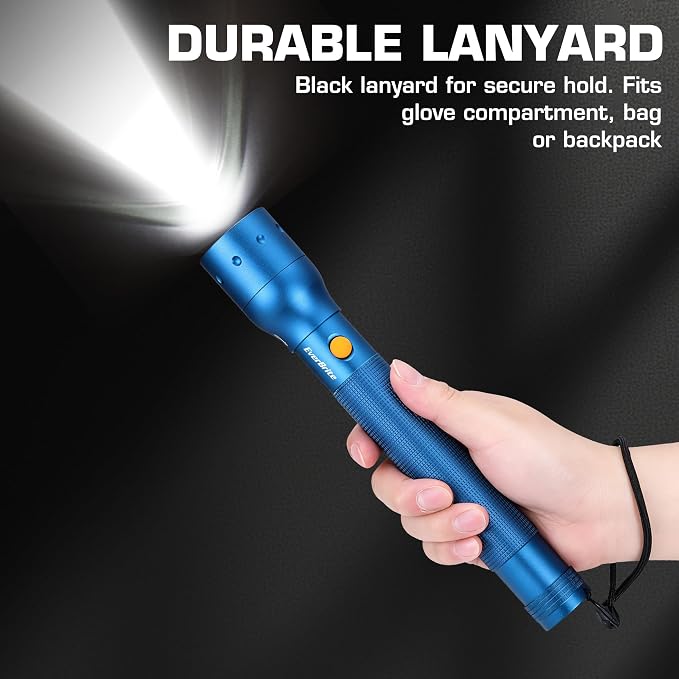 EverBrite Ultra Bright Tactical Flashlight, 900 Lumen Zoomable Adjustable Focus, 3 Light Modes, Heavy-Duty Aluminum Torch for Hurricane Supplies Camping, Includes 3C Alkaline Batteries-Blue