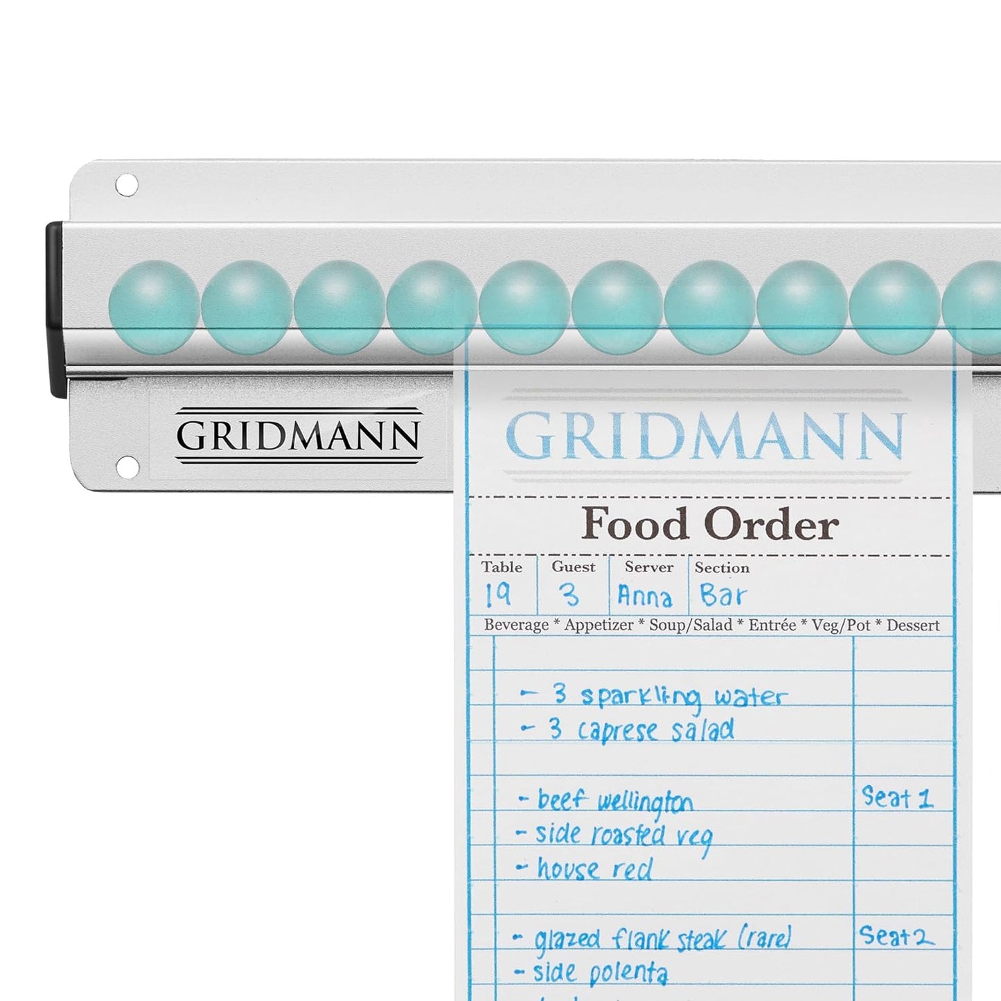 GRIDMANN 30-inch Slide Check Rack, Aluminum Restaurant Ticket Holder for Commercial Kitchen Food Orders