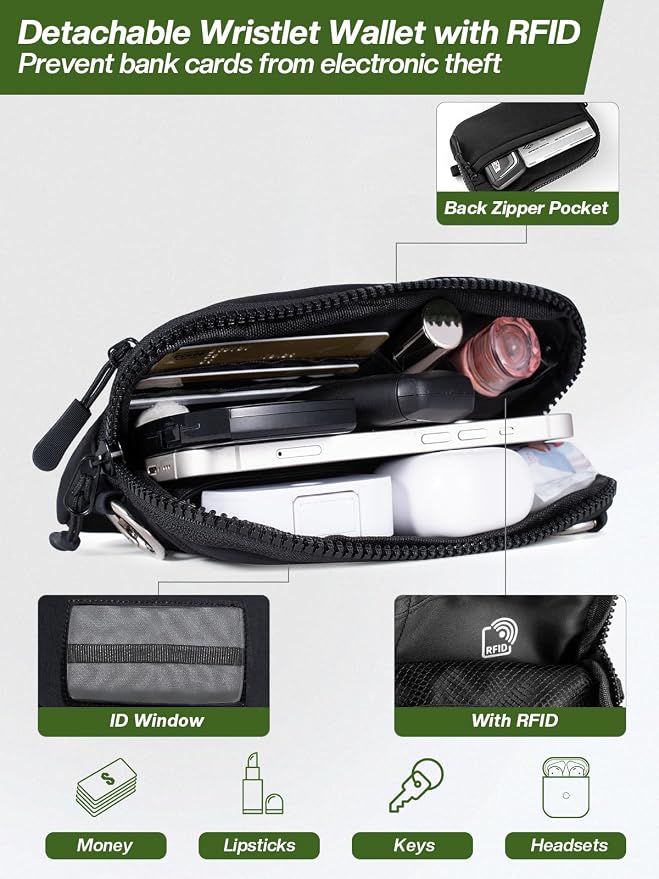 Tiostep Clip and Go Strap for Phone with Wallet Crossbody Phone Lanyard Adjustable and Detachable RFID Wristlet Wallet (Black, Large)