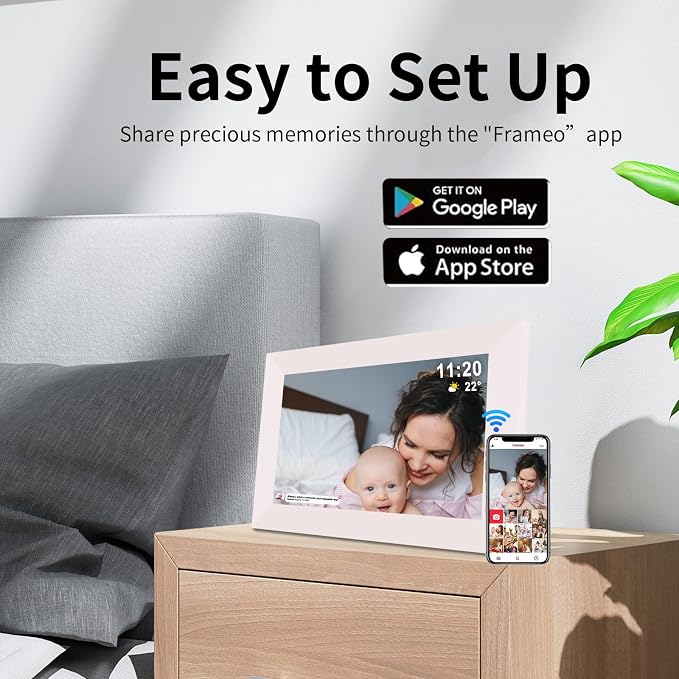 Frameo 10.1" Digital Picture Frame White, Smart WiFi Digital Photo Frame with IPS Touch Screen, 1280x800 HD Display, 32GB Auto-Rotate Wall Mountable, SD/USB Slot, Instant Sharing via Frameo App