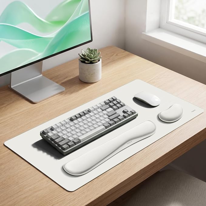 MOSISO Keyboard Mouse Pad Set, Gaming Mouse Pad&Keyboard Wrist Rest | Ergonomic Wristrests with Memory Foam Home Office Easy Typing Cushion Non-Slip Mousepad, Cloud Dancer White