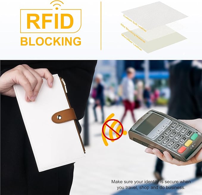 Travelambo RFID Wallet Women Large Size Bifold Multi Card Wallet Case with Zipper Pocke Credit Card Holder for Women