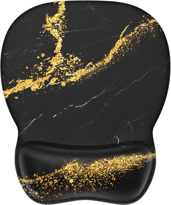 MROCO Ergonomic Mouse Pad with Gel Wrist Rest, 9.4 x 8.1 in, Black Gold | Ergonomic Shape Design, Multiple Pattern Options, Gel Wrist Comfort, Smooth Lycra Surface, Non-Slip PU Base