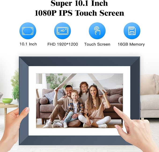 Digital Picture Frame 10.1-inch WiFi-Photo-Frame - 16GB 1920 * 1200 IPS Touch Screen Digital Frame, Slideshow, Auto Rotate, Load Photos Videos from Phone via App or Email, Birthday Gifts for Mom Dad