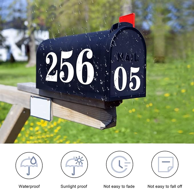 Kattykitty White Mailbox Numbers for outside, Vinyl Waterproof Mailbox Number Stickers, Address Numbers for House, House Numbers for Outside(4 inch, 5 sets)