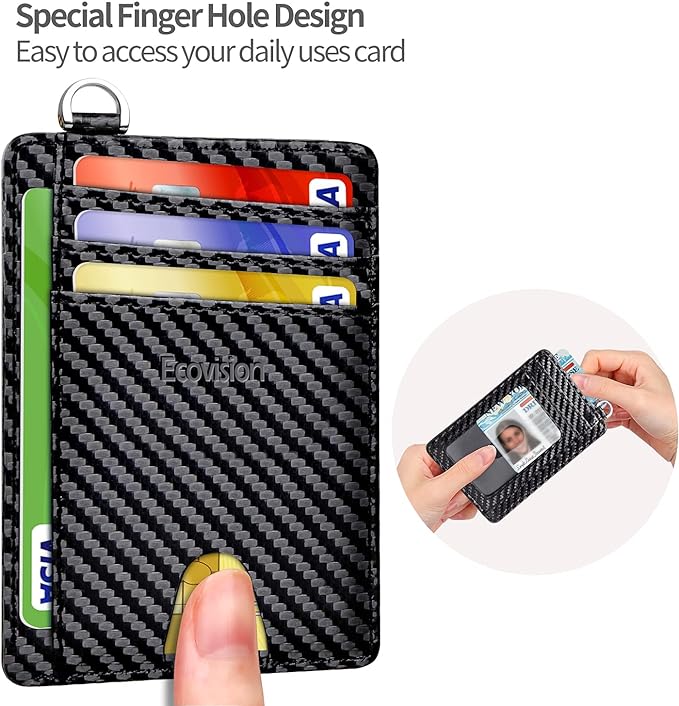 Slim Minimalist Front Pocket Wallet, RFID Blocking Credit Card Holder Wallet with Detachable D-Shackle for Men Women