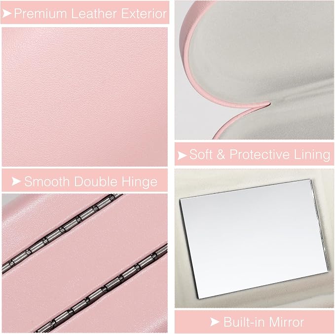 MoKo Double Eyeglass Case, Contact Lens Case with Mirror Tweezers Remover, 2 in 1 Double Sided Portable Contact Lens Box Holder Container Soak Storage Kit Sunglasses Pouch for Men & Women, Pink