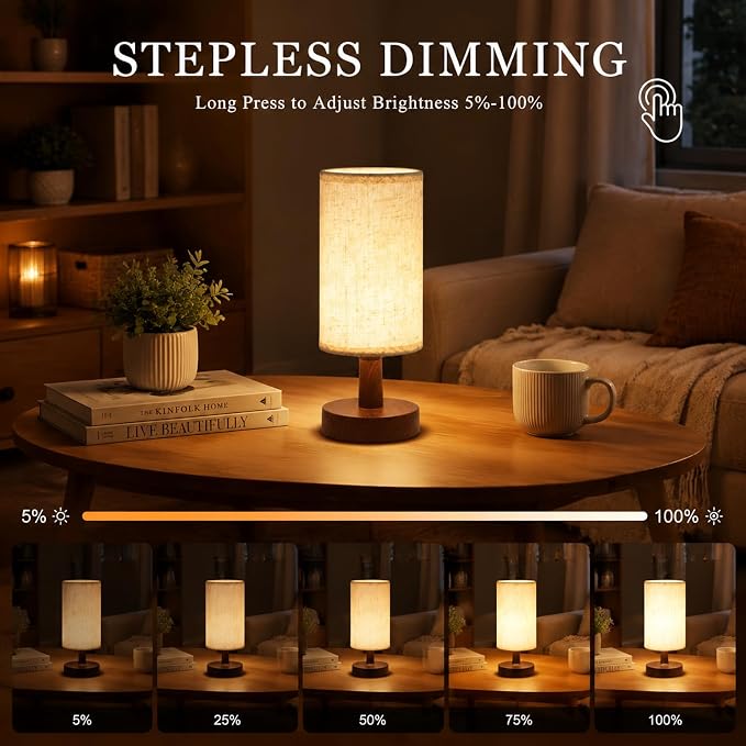 Mini Cordless Bedside Lamp, Touch Rechargeable LED Night Light | Minimalist Portable Lamp, 3 Color Modes, Stepless Dimmable, 4000mAh Battery, Decor for Bedroom & Living Room