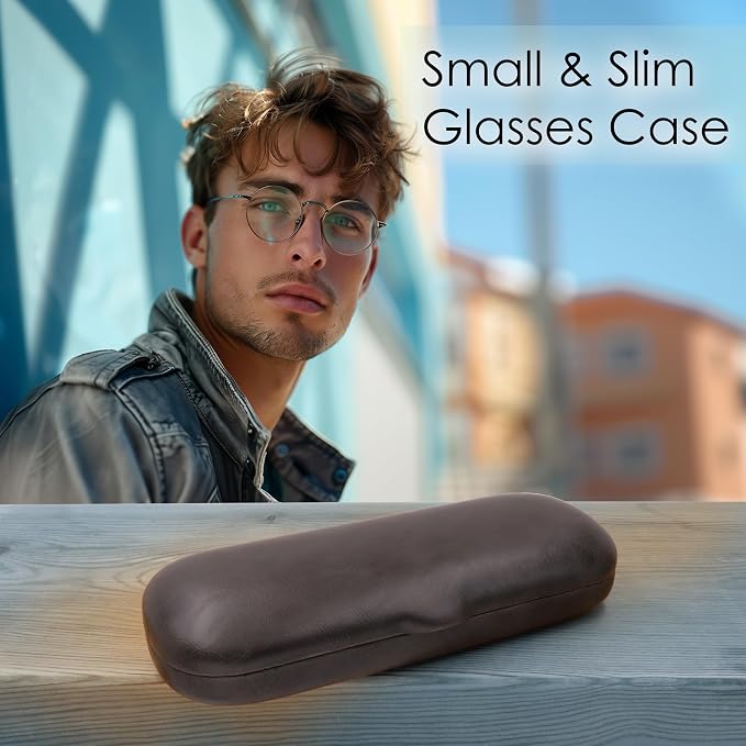 MyEyeglassCase Men Small Glasses case - Eyeglasses Hard Shell Holder Pouch & Cloth-Reading Slim & Narrow Case Heavy Duty