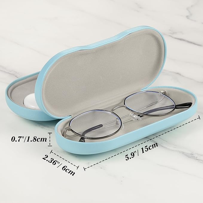 MoKo Double Eyeglass Case, Contact Lens Case with Mirror Tweezers Remover, 2 in 1 Double Sided Portable Contact Lens Box Holder Container Soak Storage Kit Sunglasses Pouch for Men & Women, Light Blue