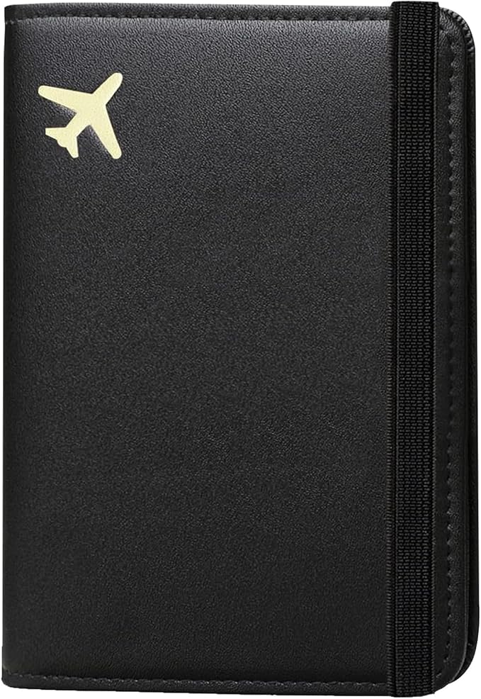 RFID Blocking Passport Holder for Travel – PU Leather Waterproof Lightweight Passport Cover Wallet for Women Men, Travel Organizer with Card Slots for Airline Tickets & Passport Book (Black)