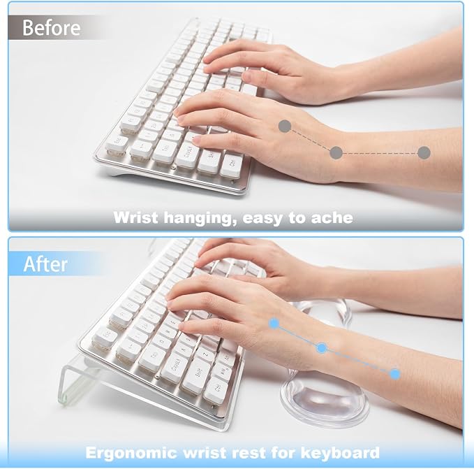Keyboard Stand with Gel Wrist Rest Combo, Ergonomic Desktop Riser & Wrist Support Platform for Computer, Acrylic Clear Keyboard Stand Compatible Non-Slip Base