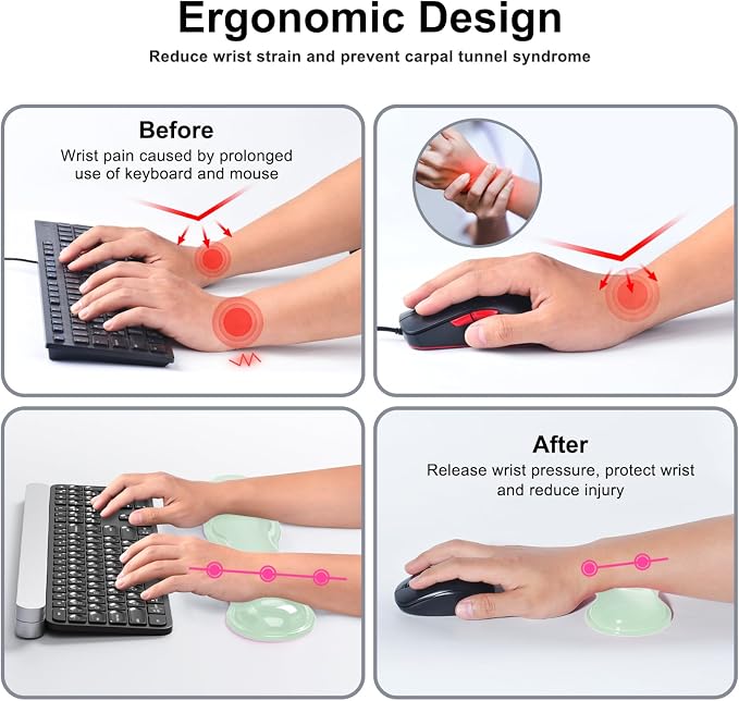 MOKURU Gel Keyboard and Mouse Wrist Rest Set, Comfort Ergonomic Wrist Support, for Wrist Pain Relief, Computer Keyboard Wrist Rest (Green)