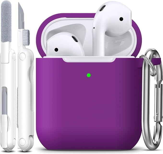 R-fun for AirPods 1/2 Case, Soft Silicone Protective Cover with Keychain and Cleaning Pen, Compatible with AirPods 2nd/1st Generation (2016/2019), Full Drop Protection Cover, Plum
