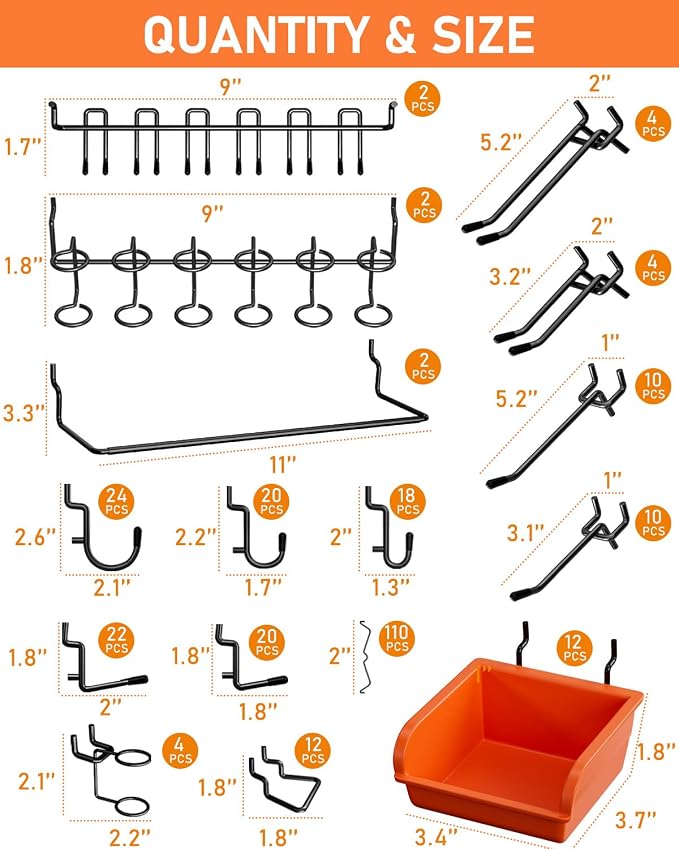 INCLY 276PCS Pegboard Accessories Organizer Kit for 1/4 Inch Pegboard | Extra Thick, Heavy Duty, Pegboard Hooks with Bins & Paper Towel Holder, Peg Board Hooks, For Garage Wall Hanging Tools