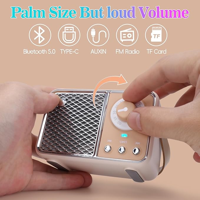 Dosmix Retro Bluetooth Speaker, Vintage Decor, Wireless Bluetooth Speakers, Cute Old Fashion Style for Kitchen Desk Bedroom Office Party Outdoor Kawaii Accessories (Beige)