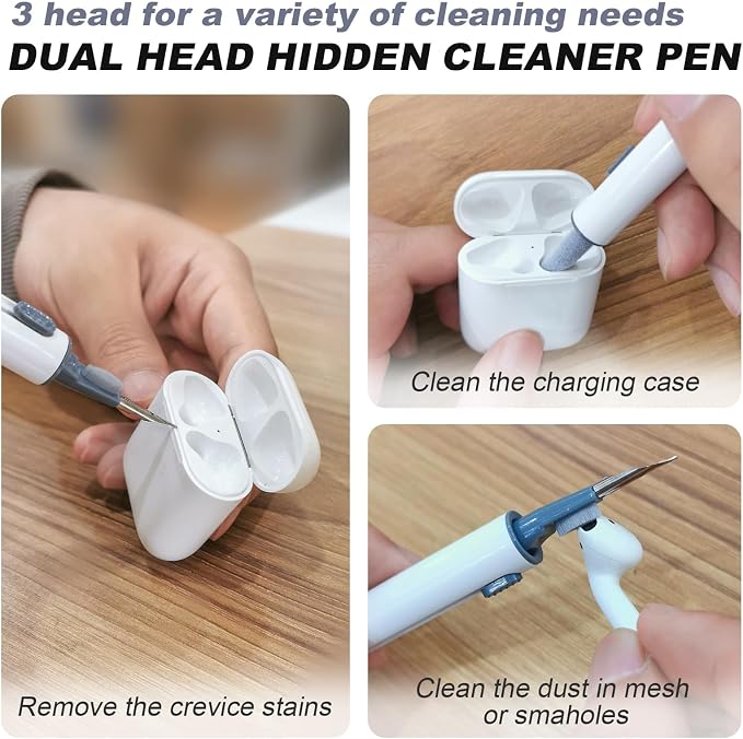 for AirPods Case Cover, Come with Cleaner Kit, Soft Silicone Protective Cover with Buckle, Compatible with Apple AirPods 2nd 1st Generation Charging Case, Front LED Visible, Grey Blue