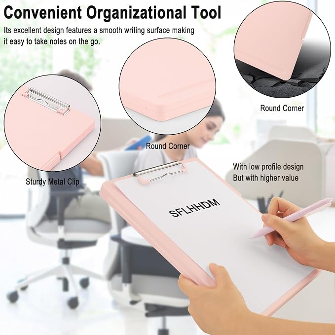 SFLHHDM Clipboards with Storage, Storage Clipboard with Low Profile Clip, A4 Binder Clipboard Folder, Waterproof Nursing Clipboard, Smooth Writing Clip Board Office Supplies (Side Opening-Pink)