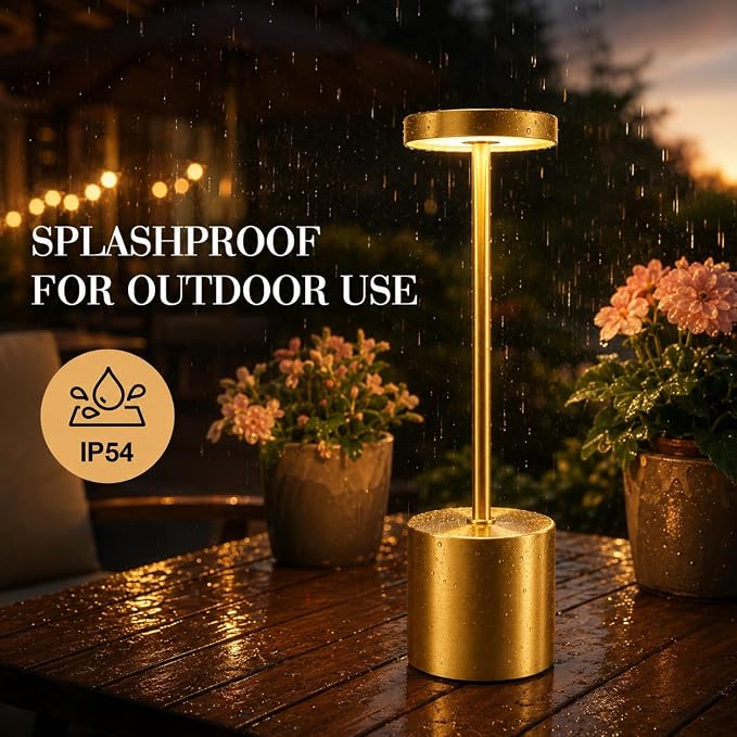 AUDLES Gold Cordless Table Lamps Set of 2, Brass Rechargeable Lamp, Battery Operated Lamps for Wedding Centerpiece & Holiday Tablescape, Touch Dimmable Glam Bedroom Nightstand Lamp, IP54 Waterproof