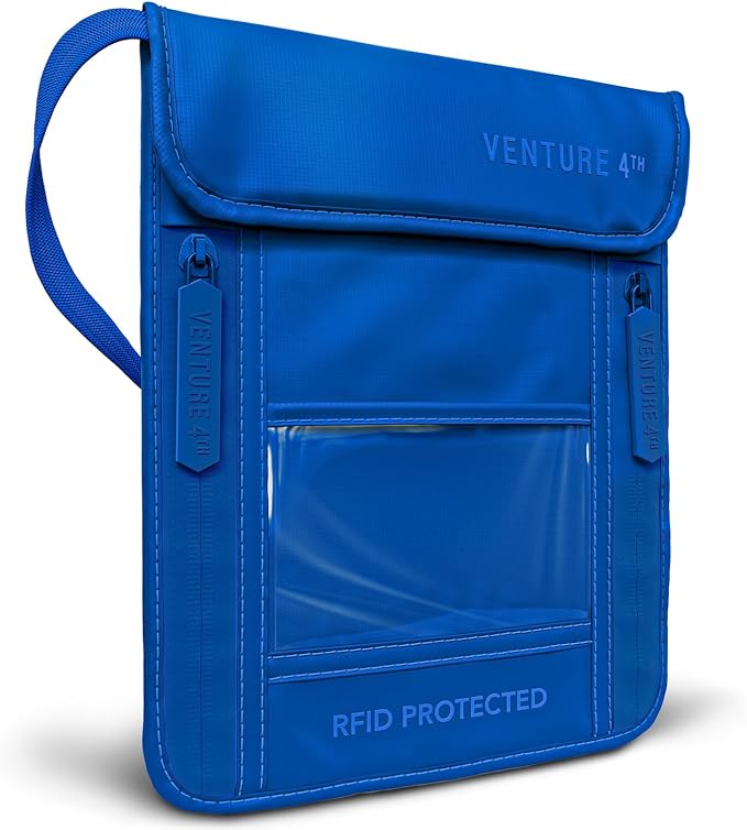 VENTURE 4TH Travel Neck Wallet, RFID Blocking Passport Holder - Sleek Blue