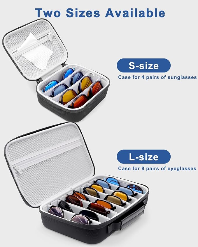 Krypthos Travel Sunglasses Organizer Case, Portable Eyeglasses Storage Box Eyewear Glasses Display Case for Men Women