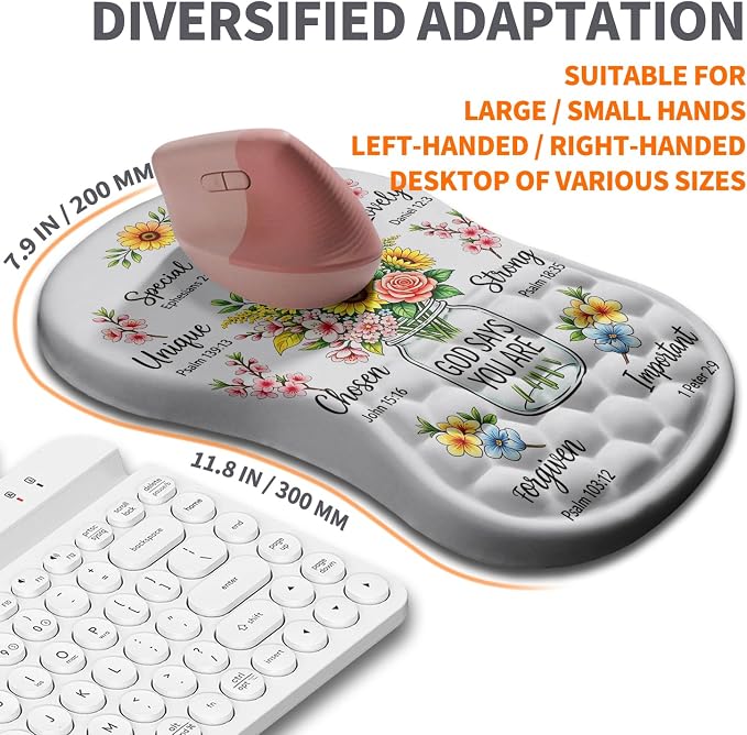 Ergonomic Joint Wrist Support Mouse Pad with Memory Foam Cushion Massage Bump, Carpal Tunnel Pain Relief Mousepad Slope Design for Wrist Rest, 11.8x7.9 in, God Said