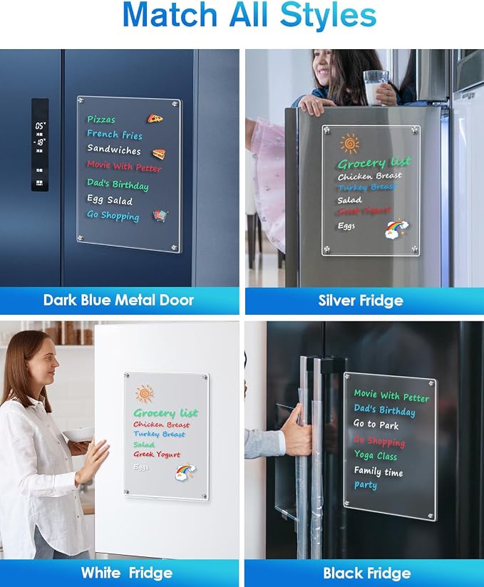 MaxGear Acrylic Fridge Whiteboard Magnetic Dry Erase Board, 11 x 14 Inch | Larger Writing Space, Strong Magnetic Hold, Smooth Writing and Easy Cleaning for Grocery Lists and Family Organization