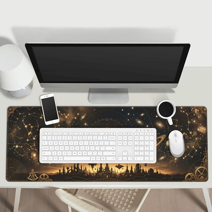 Celestial Map Gaming Mouse Pad Large Extended Desk Mat Non-Slip Rubber Base Keyboard Pad with Stitched Edges for Office Gaming 31.5x11.8 in