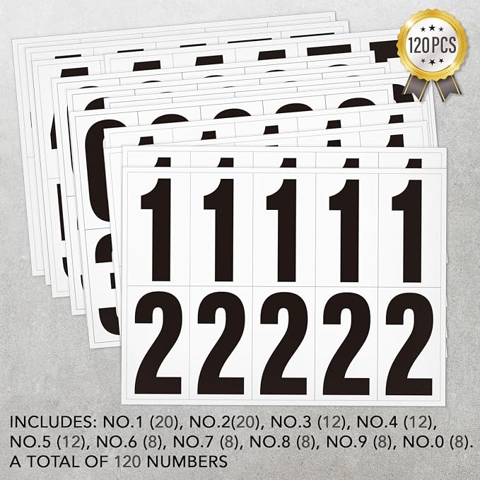 1.5 inch Self Adhesive Numbers for Mailbox, House Numbers, Reflective Mailbox Number, Trash Cans Number, for Outside, 120 PCS (Black/White)
