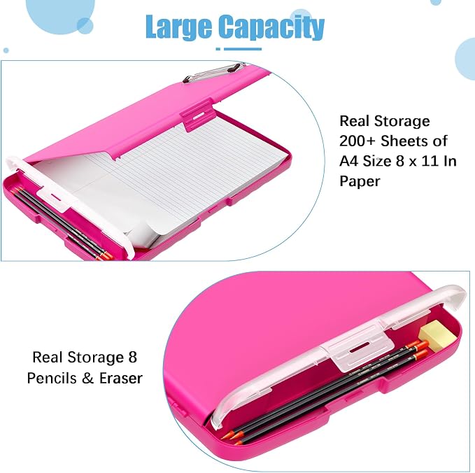 Hongri Clipboard with Storage with Pencil Case, 8.5 x 11 Storage Clip Board | High Capacity Organization Box for A4 Letter Legal Paper, Heavy Duty Folio & Side-Opening for Nurses, Teachers, Red