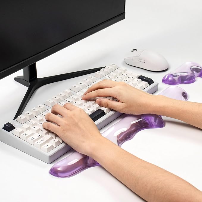 Clear Gel Wrist Rest for Keyboard and Mouse, Wrist Rest Set, Cute Ergonomic Silicone Wrist Rest for Keyboard 60%/68%/75% (Purple)