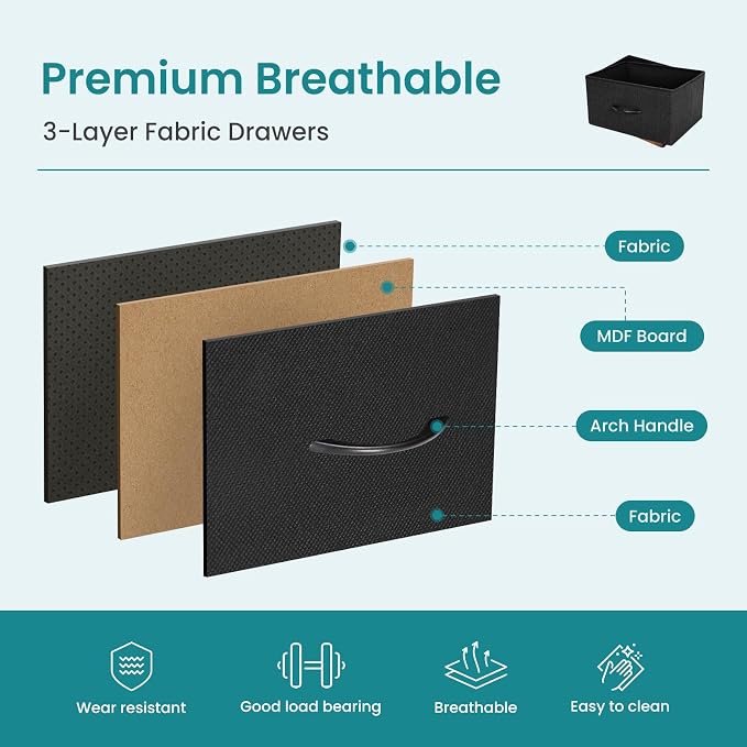 OLIXIS 2 Drawer File Cabinet with 24'' Wide Desktop, Rolling Printer Stand | Printer Cart with Lockable Wheels, Fabric Drawer Cabinet Under Desk with Storage Side Bag for Small Space, Home Office, Black