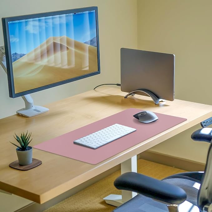 Leather Desk Pad Mat, Dusty Pink Desk Mat, 31.5" x 15.7" | Non-slip and Waterproof Computer Mat, Desk Protector for Office/Home, Desk Accessories for Women