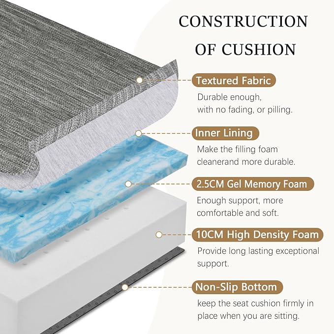 baibu Gel Memory Foam Recliner Cushions with Lumbar Support Pillow for Elderly, 20x20x5 Inch Thick Dual-Layer Patent Design Non-Slip Seat Cushion for Recliner Chair for Reduce Hip & Lumbar Pain, Grey