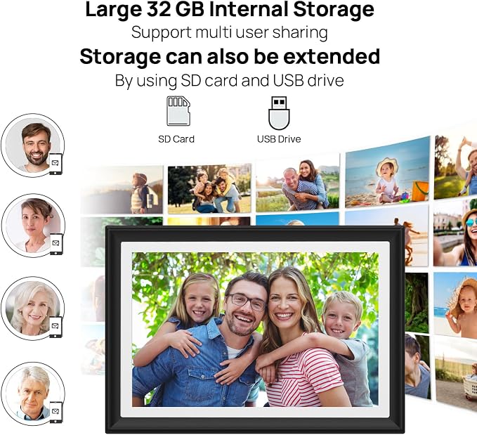 32GB FRAMEO 10.1 Inch WiFi Digital Photo Frame, 1280x800 HD IPS LCD Touch Screen, Auto-Rotate Portrait and Landscape, 32GB Storage, Share Moments Instantly via Frameo App from Anywhere