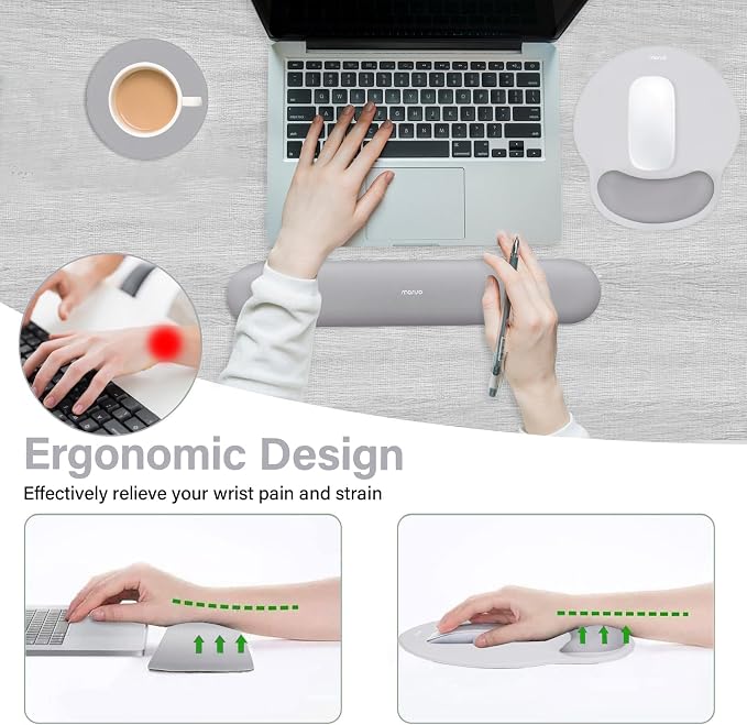 MOSISO Wrist Rest Support for Mouse Pad&Keyboard Set, Gray | Circle Curved Ergonomic Mousepad Non-Slip Base Home/Office Pain Relief&Easy Typing Pad with Soft Cloth&Silicone Lining