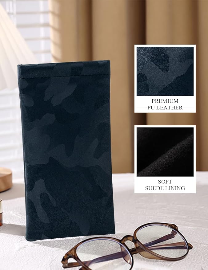4 Pcs Squeeze Top Sunglass Case with Cleaning Cloth, Soft Leather Eyeglass Case Portable Sunglasses Pouch