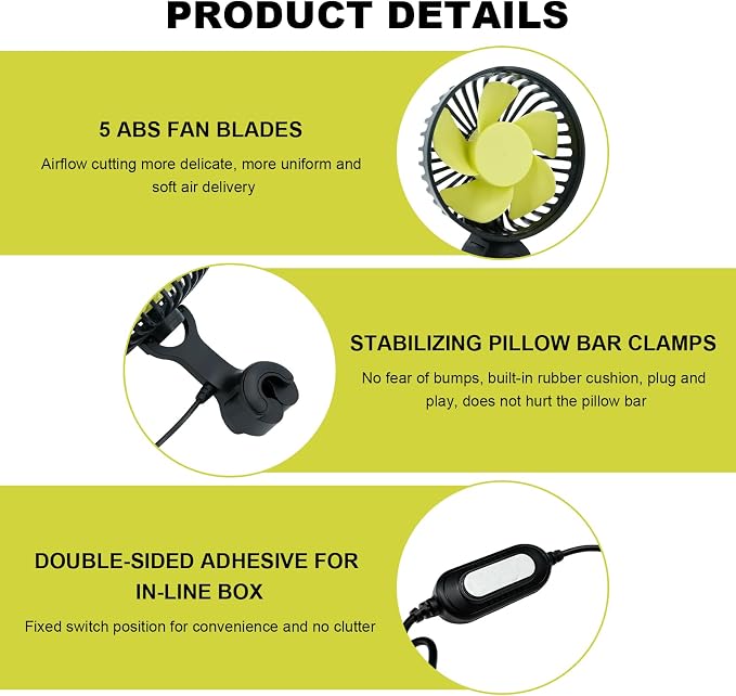 2 PCS USB Car Seat Fans for Backseat, 360° Rotatable Strong Wind Rear Seat Cooling Fan with 3 Speeds, 5V Powerful Air Circulation Electric Headrest Fan for for Sedan SUV RV Truck