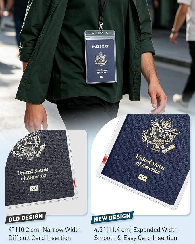 Uniclife 6 Pack Passport Holder, Clear PVC ID Badge Holder with Lanyard | Waterproof Passport Holders for Travel, Extra Large Lanyard Card Holder for Cruise & Events, 4.5" × 6.4"