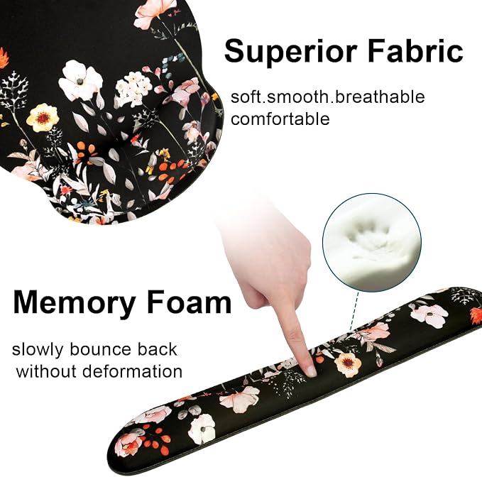 Ergonomic Mouse Pad with Wrist Rest and Keyboard Wrist Rest, Mousepad | Memory Foam Wrist Rest for Computer Keyboard, Pain Relief, Non-Slip Base, Mouse Pad Wrist Support for Gaming, Garden Flowers