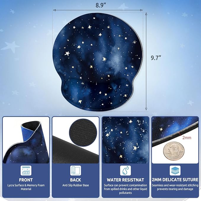 KONVINIT Ergonomic Mouse Pad with Wrist Rest, Small Mousepad with Non-Slip Rubber Base and Smooth Surface, Blue Mouse Pads for Desk, Office Desk Accessories