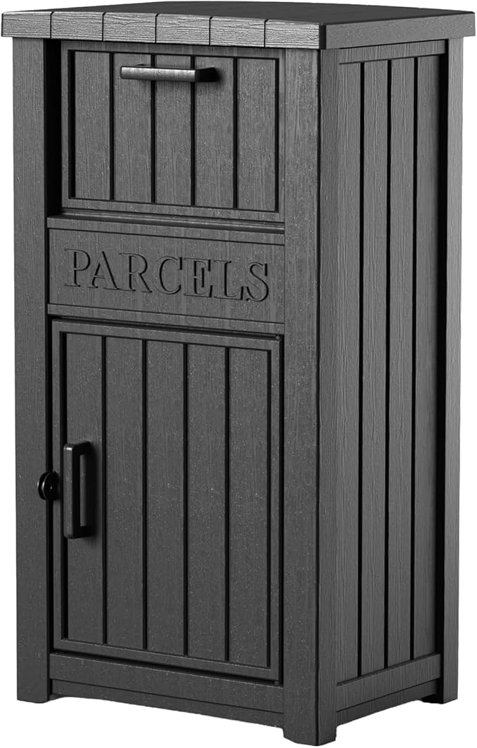 EFU Package Delivery Boxes for Outside, Lockable Anti-Theft Waterproof Delivery Boxes for Outside, Secure Parcel Drop Boxes for Porch & Curbside & House, Outdoor Package Box for Deliveries (Black)