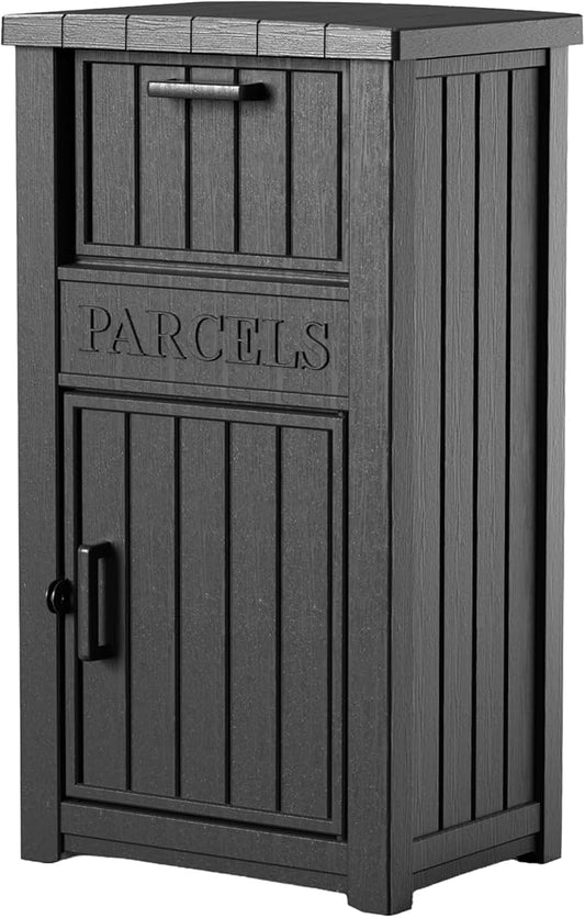 EFU Package Delivery Boxes for Outside, Lockable Anti-Theft Waterproof Delivery Boxes for Outside, Secure Parcel Drop Boxes for Porch & Curbside & House, Outdoor Package Box for Deliveries (Black)