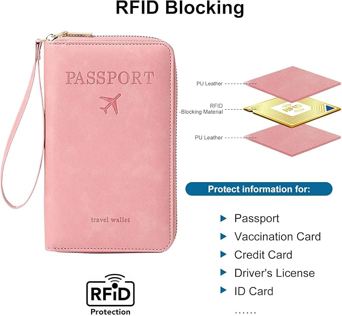 Passport Holder for Travel Women and Men RFID Blocking Passport Holder with Zipper Multi-functional Passport Wallet Passport Case Passport cover Travel Essentials