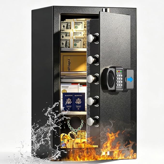 𝟔𝟎 𝐌𝐢𝐧𝐬 Large Heavy Fireproof Waterproof Safe, 7.0 Cuft Alloy Steel Safe with 7 Solid Thicken Lock Bolts, Combination Lock and Fireproof Liner, Anti-Theft Safes for Cash Jewelry Documents