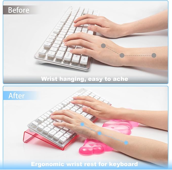 Pink Acrylic Ergonomic Keyboard Stand with Silicone Wrist Rest | for Desktop Clear Keyboard Holder with Soft Wrist Support, Aesthetic Desk Accessories for Office, Gaming & Home