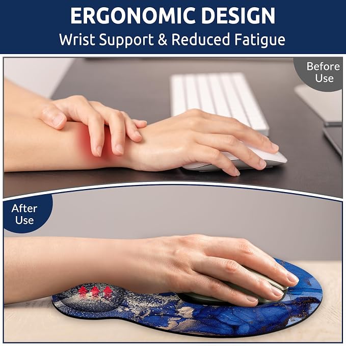 KONVINIT Ergonomic Mouse Pad with Wrist Rest, Small Mousepad with Non-Slip Rubber Base and Smooth Surface, Dark Blue Mouse Pads for Desk, Office Desk Accessories