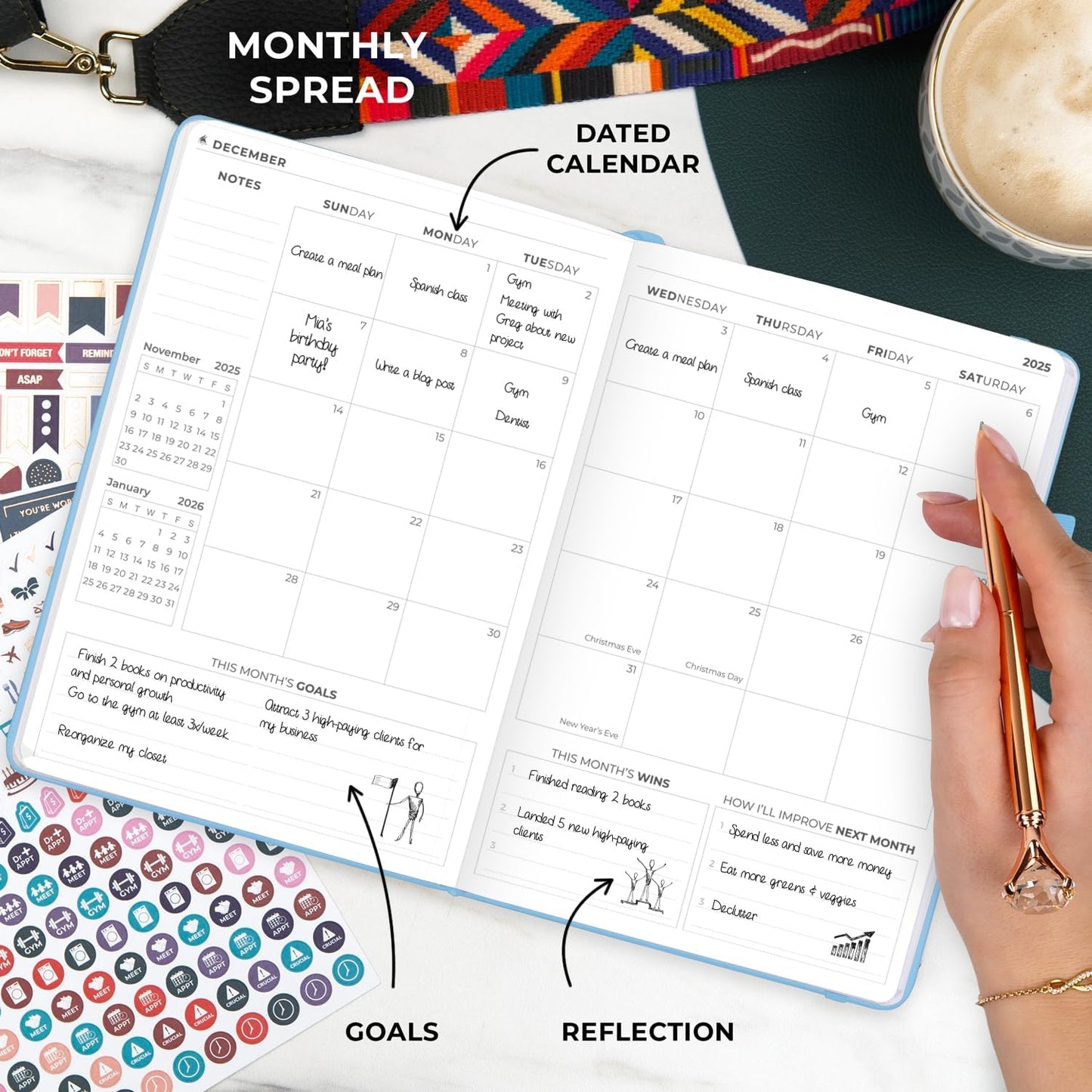 Clever Fox Dated Planner Premium 2025 – Weekly Agenda for Planning & Time Management –Notebook with Habit Tracker & To-do List (Light Blue)