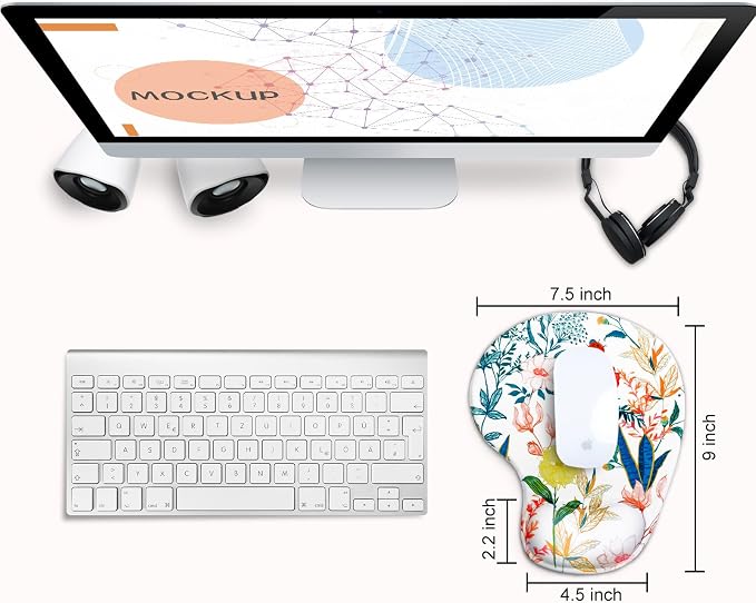 JIKIOU Ergonomic Mouse Pad with Gel Wrist Rest 2Pack, Portable Small Flower | Upgraded-Prevent Gel Leakage, Ergonomic Design for Pain Relief, Cooling Gel filled, Smooth Lycra Surface, Non-Slip PU Base