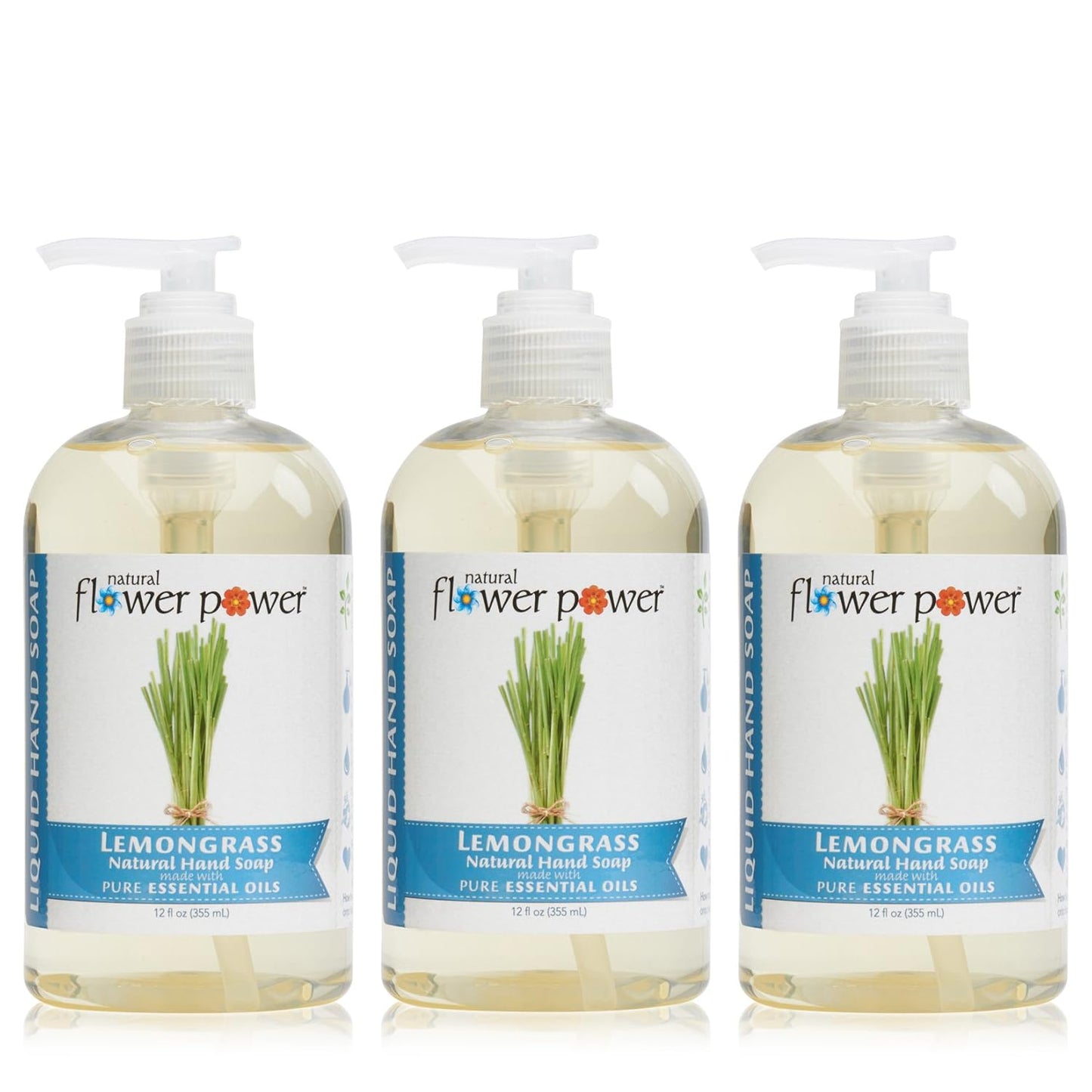 Liquid Hand Soap – Plant-Derived and Bio-Based Formula – Sulfate-Free, pH-Balanced, Vegan 3 Pack – Lemongrass – 3 x 12 oz